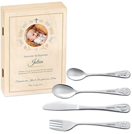 Maverton Set de couverts avec photo personnalisé pour garçon - Coutellerie dans coffret imprimé - Couvert enfant Thème Animal - Cadeau bapteme garcon - Cadeaux bébé - couvert bebe gravés - Photo 8