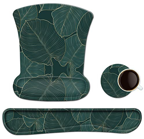 Juego de reposamuñecas para teclado, Alfombrilla raton ergonómica de gel con posavasos, base antideslizante para computadora, oficina en casa, fácil escritura y alivio del dolor