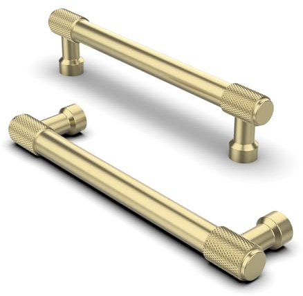 FURNIWARE 10 Pièces Poignées de Meubles - Espacement des Trous de 128 mm - Pour Placard, Cuisine, Tiroir - Laiton