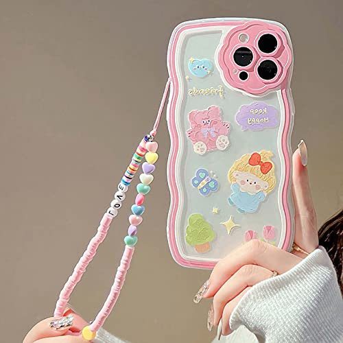 Bakicey Kompatibel Mit iPhone 11 Pro Hülle mit Perlen Armband Design Cute Mädchen Bären Gewellt Handyhülle Frauen Süßes Muster Glitzer Pearl Aesthetic Stoßfeste Case für iPhone 11 Pro