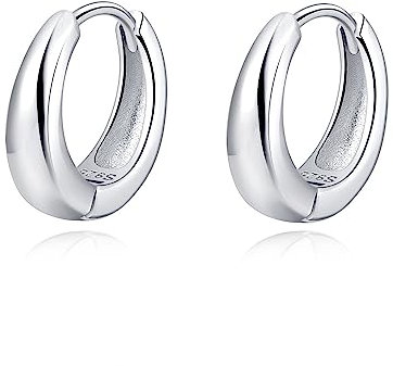 Reffeer Massive Creolen aus 925er-Sterlingsilber, klobige Creolen für Damen, Ohrringe, dicke Creolen, tropfenförmige Creolen (A-Silber)