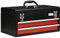 DURHAND Werkzeugkoffer leer, 46 x 24 x 22 cm Werkzeugkasten mit 2 Schubladen, oberes Staufach, Handgriff, Werkzeugkiste mit 2 Schloss, aus Stahl, Schwarz+Rot