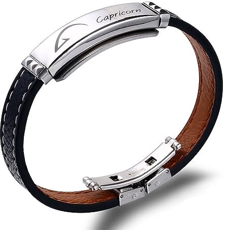 LODMLOER 12 Sternzeichen-Armbänder,Car Line Leder-Sternbild-Schnalle-Armbänder,Paar-Armbänder,Retro-Punk-Armband,Verstellbarer Schmuck Für Unisex,Valentinstag Für Männer Und Frauen,Steinbock,7,1 cm
