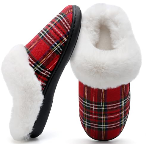 Ladies House Slippers Memory Foam Slippers for Women Comfortable Warm Cosy Non Slip Indoor Outdoor Home Slippers(Christmas Red,3/4 UK,36/37)