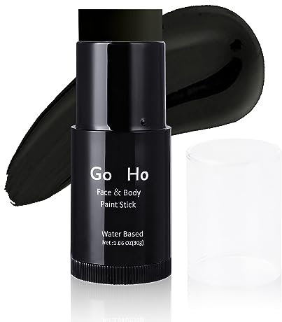 Go Ho Water Based Black Face Paint Stick Washable (1.06 Oz),Non-toxic Cream Body Paint,Full-coverage Black Face Paint Makeup Stick for Adults Children Theater Halloween SFX Cosplay