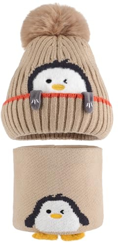 MASOCIO Wintermütze Baby Junge Mädchen Mütze Schal Set mit Bommel Warme Strickmütze Beanie Hat 1-3 Jahr