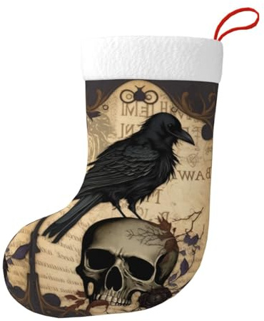FYCFSLMY Edgar Allan Poe The Raven Skull Large Christmas Stockings, Xmas Tree Fireplace Hanging Decorations for Home Holiday Decor
