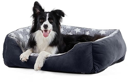 FURTIME Hundebett Kleine Hunde Hundekorb Waschbar Hundekörbchen rutschfeste Hundebetten Flauschig Hundematratze mit Erhöhte Ränder Weiches Hundesofa für Hunde Katze M(63x53x20cm) Schwarz/Sterne