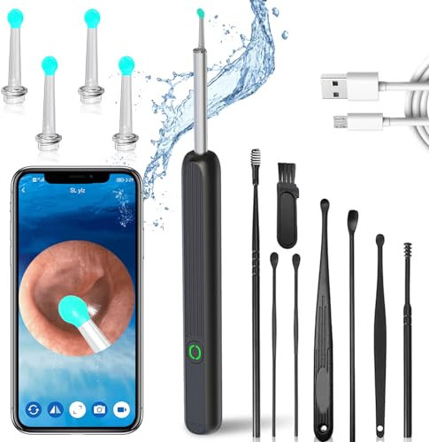 Delamiya Ohrenschmalz Entferner Otoskop, 1080P HD-Otoskop mit Kamera Intelligentes Wifi Ohrreiniger Otoskop Entfernung mit 6 LEDs IP67 Wasserdicht Otoskop für iPhone Android Smartphones iPad Schwarz