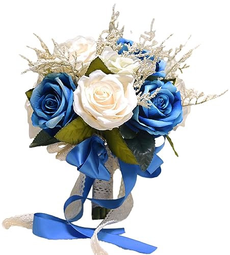 susiodeu Bellissimi e realistici Fiori tenuti in Mano per celebrazioni di Nozze, Fiori Artificiali in Stoffa, Forniture per Matrimoni, Bouquet da Sposa, Blu Bianco Latte