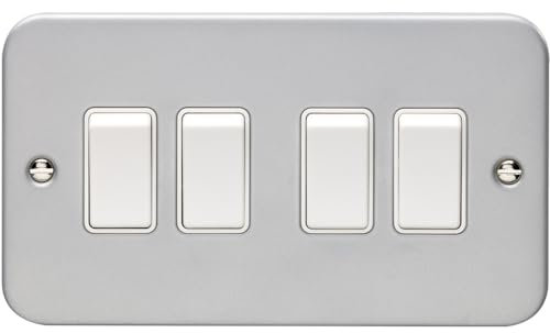 4 Gang Quad Light Switch 2 Way 10A Heavy Duty Metal CLAD - White Trim & Rocker - Decorative Kitchen Living Room Bedroom Plate