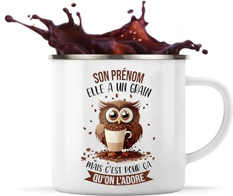 Mug prénom personnalisable | Tasse personnalisée humour fun idée cadeau collègue surnom métier (Tasse Métal, Féminin, Chouette Grain)