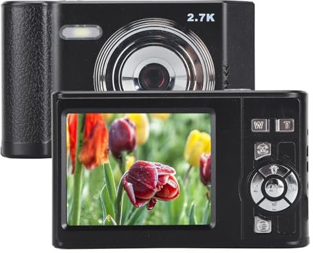 48MP 2,7K Digitalkamera-Camcorder, 8-Fach Zoom Digitale Point-and-Shoot-Kamera mit 2,8-Zoll-IPS-Bildschirm, Autofokus, Anti-Shake-Vlogging-Kamera für Anfänger-Selfies, (Black)