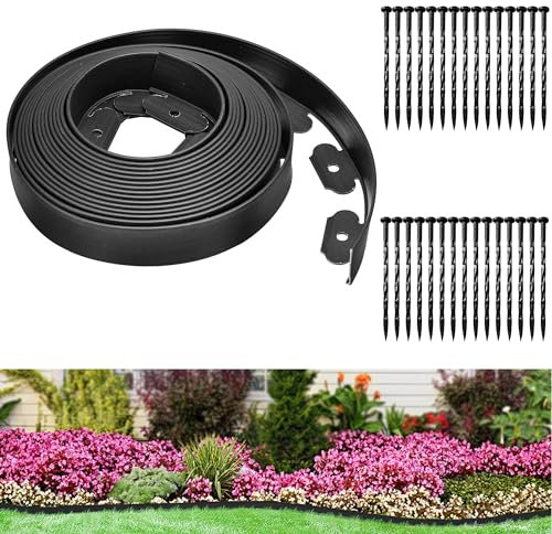 Flexible Lawn Edging 10M, Plastic Garden Edging 5CM Tall, Landscape Edging with 30 Stakes, No Dig Garden Edging Border Lawn Edging Roll for Lawn, Grass, Yard (5CM x 10M)