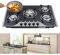 DSYOGX Plaque de cuisson à gaz 5 zones, encastrable, 5 feux, en verre, avec buses de gaz LPG/NG incluses, cuisinière en verre noire, allumage automatique par batterie par impulsion