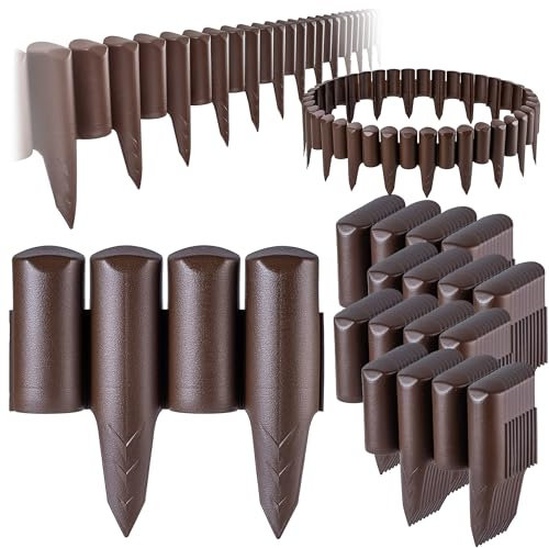 KADAX Gartenpalisade aus Kunststoff, Palisade für Blumen, Decorative Rasenkante, Beeteinfassung mit Bodenspieß, Holzpfahl-Type Beetumrandung (Braun - 10m)
