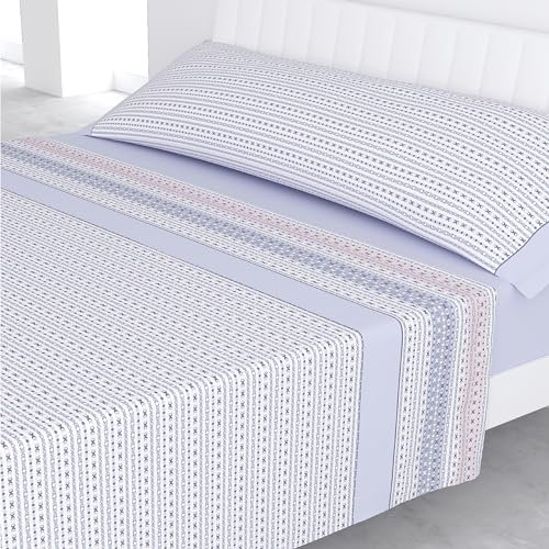 Liniva Home Juego de Sábanas Estampadas de Verano Algodón/Poliéster (Cama 90cm (1 Almohada), Venecia-Lila)