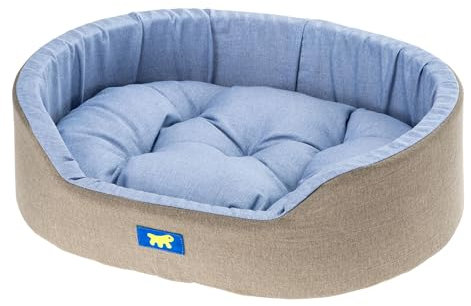 Ferplast Hundebett Dandy, abnehmbares, waschbares Kissen, Baumwollbezug mit weicher Polsterung, Bett für mittelgroße Hunde, 80 x 55 x H 18 cm, Hellblau