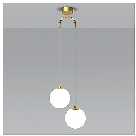 Lampe suspendue à 2 lumières en aluminium blanc, noir et doré, luminaire suspendu moderne en forme de globe en verre avec abat-jour en boule de verre, lustre réglable à double extrémité for chambre à