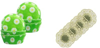Demmler Muffin 2er Set Gänseblümchen - Cupcakes Papierförmchen 5 x 5 x 2,5cm - 120 Stück - inklusiv 4 goldenene Tassendeckchen - Made in Germany