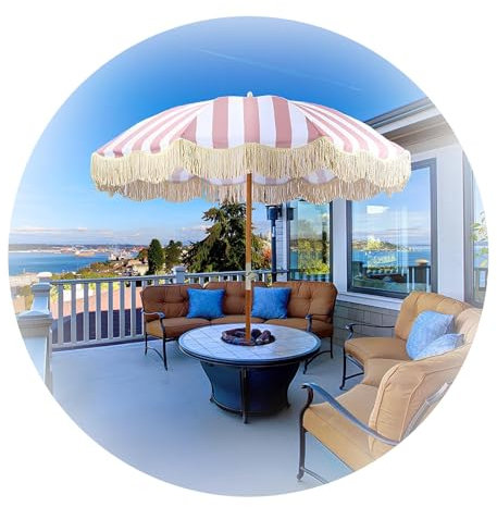 Parasol De Plage Parasol De Jardin Exterieur Inclinable, Parasol À Frange Portable Auvent En Polyester, Pour Extérieur, Plage, Jardin, Ø 180cm, Porte-Parapluie En Fibre De Verre, Pas De Socle(Beige)