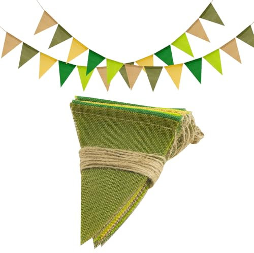 jijAcraft Wimpelkette Outdoor Wetterfest Salbeigrün, 20M Wimpelkette Garten, Jute Wimpelgirlande mit 60 Stück Wimpel, 5 Stück Grün Girlande für Geburtstagsfeier, Gartenparty, Camping