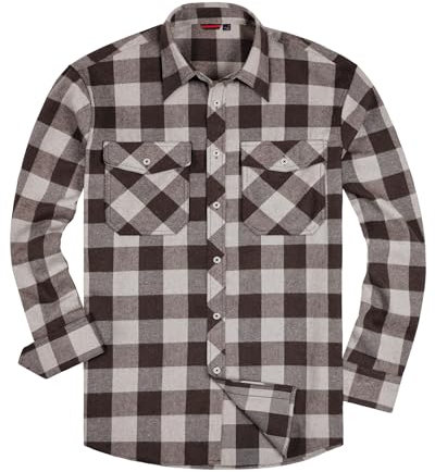 siliteelon Flannel Shirt Checked Shirt for Men Plaid Shirt Cotton Lumberjack Regular Fit Men's Long Sleeve,M Brown