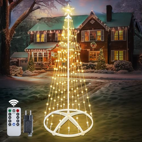 Forlivese 310LED Weihnachtsbaum Metall Groß Kegelform, 8 Beleuchtungsmodi Timer Fernbedienung für Innen Aussen Weihnachten Deko(Warmes Weiß)