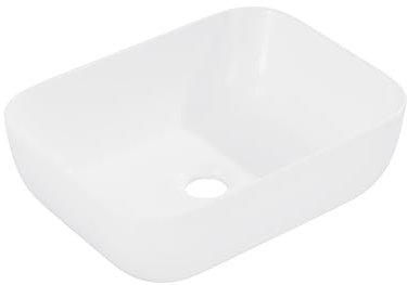Eridanus Lavabo de porcelana vítrea, rectangular, de cerámica, color blanco brillante, apto para encimeras de baño, 400 x 300 x 130 mm