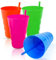 NCS35® Vasos para beber para niños pequeños, 4 vasos de plástico de colores con popote integrado, sin derrames, aptos para lavavajillas, para agua, jugo, leche, cóctel, bebé, fiesta infantil