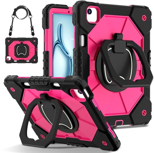 ERDARARIPRO Funda para tablet Apple iPad Air 11 (2024) de 11 pulgadas, funda universal para niños, con soporte para bolígrafo, asa, correa de hombro para niños, hombre, negro, rosa y rojo
