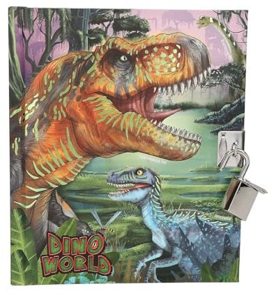 Depesche 13244 Dino World - Journal Intime avec château, Livre avec des Motifs de Dinosaures et 192 Pages lignées et illustrées de Couleurs Vives