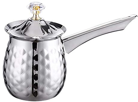 Turkish Coffee Pot Greek Pot with Long Handle for Cafe Christmas Gifts, Silver, 200ml