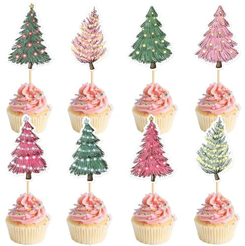 Blumomon 24 Stück Weihnachtsbaum-Dekoration, Cupcake-Dekoration, Winter, Frohe Weihnachten, Thema, Babyparty, Geburtstagsfeier, Kuchendekoration, Versorgung