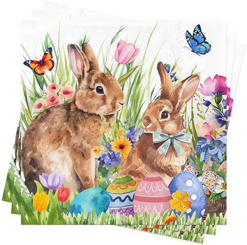Ostern Servietten Ostern Deko Dekoration Frühling Blume Osterhase Servietten Afternoon Tea Party Servietten Frühling Geburtstag Servietten Oster Tischdeko Papierservietten Zubehör 33x33cm (40Stück)