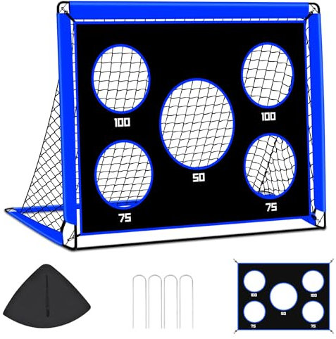 EXTFANS 2-in-1 Fußballtor für Kinder | Faltbares Soccer Tor mit 5 Zielscheiben & Tragetasche | Robuster Outdoor Fussballtore mit 4 Heringen für Garten, Strand, Park (Blue-150 * 120 * 120cm)