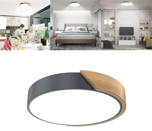 ACXIN LED Deckenlampe Holz Deckenleuchte,Leuchte Decke Rund,Modern Holzlampe Flach für Wohnzimmer,Schlafzimmer,Badezimmer,Küche,Flur,kinderzimmer,Büro,6000K-6500K (Grau, 48W Kaltweiß)