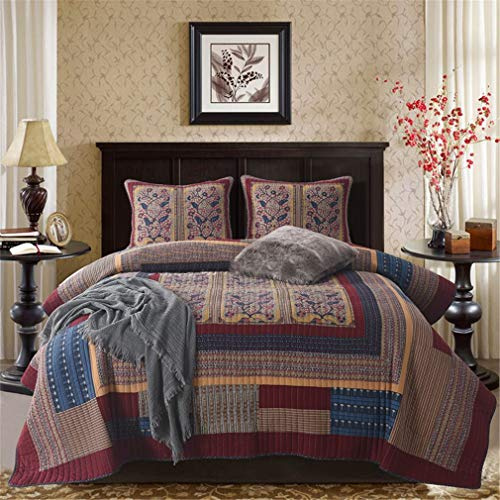 UQACHG Gesteppte Tagesdecke Aus Baumwolle, Kingsize, 3-Teilig, Dunkelbraun, Patchwork-Steppdecke Im Vintage-Stil, Wendbar, Bettlaken, Bedrucktes Vintage-Bettwäscheset In Rot, 230 X 250 cm