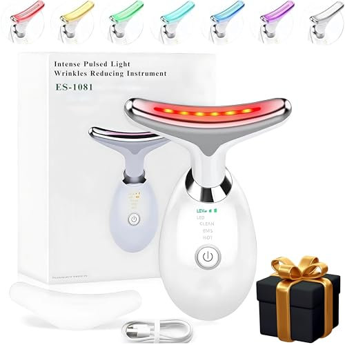 Red Light Therapy Face Massager, Face Lifting Facial Massager for Skin Toning Beauty Devices, Electric Skin Lift Neck Beauty Machinewith 3 Modes & 45°C, 7 Color Anti-Wrinkle Neck Massager for Women