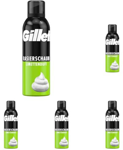 Gillette Classic Bartpflege Rasierschaum Männer (200 ml), mit Limettenduft, Geschenk für Männer (Packung mit 5)
