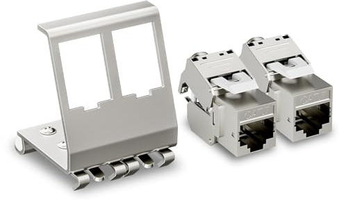 FGB 10Gbps 2x CAT 7 Keystone Jack Modul mit 1x 2-Port Hutschienenadapter | Werkzeuglos LSA - Metall STP Schirmung RJ45 Buchse Snap-In Montage für 35mm Hutschienen - Ethernet LAN Netzwerk Switch