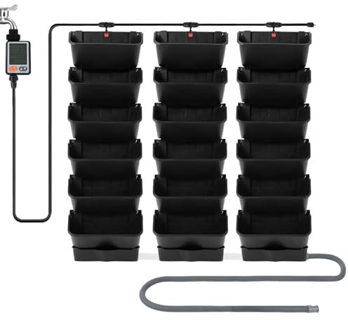 C-Juzarl Planta de pared vertical colgante con sistema de riego automático, 18 macetas de pared vertical para jardín colgante (negro)