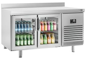 GGM Gastro | BGI156 | Kühltisch Premium PLUS - 1468x600mm - mit 2 Glastüren & Aufkantung