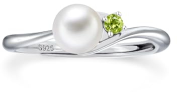 PHNIBIRD Peridot Ring Silber 925 Damen Perlenring Verstellbar Ring Elegante Leichte Schmuck Damen Für Alltag Hochzeit und Valentinstag