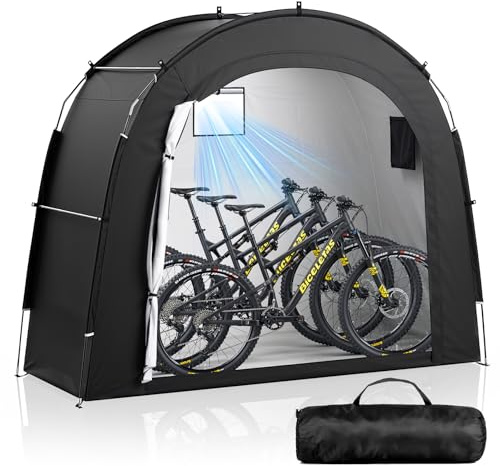Housolution Bike Storage Tent Shed for 3 Bikes, Outdoor Portable 210D Oxford Thick PU4000 Waterproof Bike Cover with Ventilated Window, Bike Tent Fit for Bicycle, Lawn Mower, Garden Tools