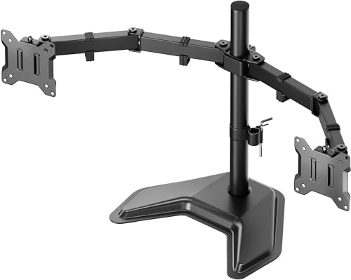 monTEK Freistehend Monitor Halterung 2 Monitore für 17-32 Zoll Bildschirm | Robuster Schreibtischständer mit 10KG Tragkraft pro Arm mit Freistehender Sockel, VESA 75/100mm