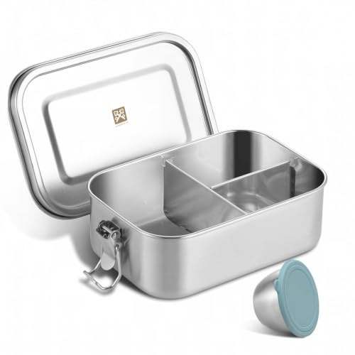 GOLDEN KEY Edelstahl Brotdose kinder,Lunchbox Edelstahl 800ml mit Fächern & Dichtung,bento box edelstahl Auslaufsichere für Erwachsene & Kinder Spülmaschinenfest für Unterwegs & Camping (Grün)