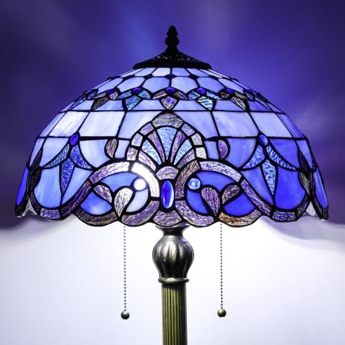 FILIUTF Stained Glass Floor Lamp, Blue Baroque Style Lampshade & Vintage Metal Pole, Adjustable 3 Color Temperature, Corner Standing Reading Light for Bedroom Living Room Office Decor
