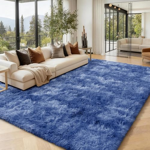 Homaxy Hochflor Flauschig Teppich Wohnzimmer, 120x160 cm | Anti-Rutsch Unterseite Weich Teppiche Waschbarer Moderner Matte fürs Kinderzimmer Schlafzimmer, Marineblau