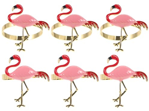 NUOBESTY Lot de 6 Ronds de Serviette en Alliage Métal Rose Flamant, Décorations de Table pour Fêtes Hawaïennes, Mariage et Banquets, Accessoires de Serviette Réutilisables et Élégants
